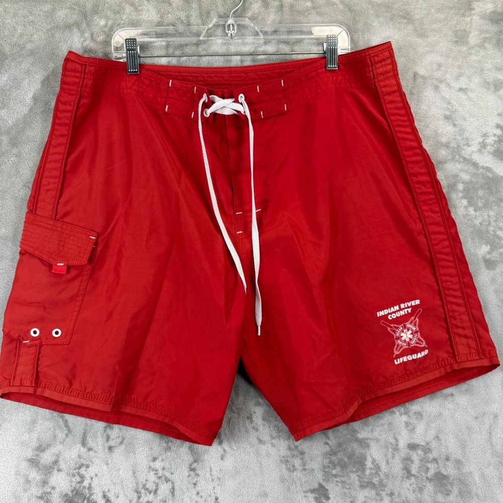 Maui Rippers Mens Red Lifeguard Board Shorts Indian River County Size 40